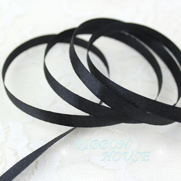 Ribbon Wired Satin - (25 yards/rol) 1/4' (6mm) Zwart Enkelzijdig