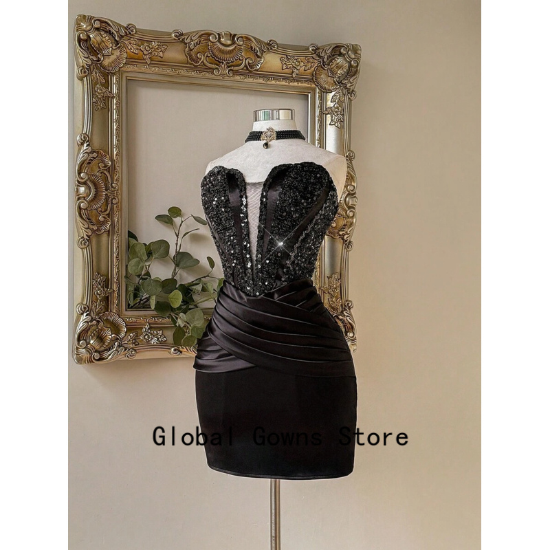 Ribbon Wired Satin - Elegante Luxe Zwarte Draad Homecoming Jurken